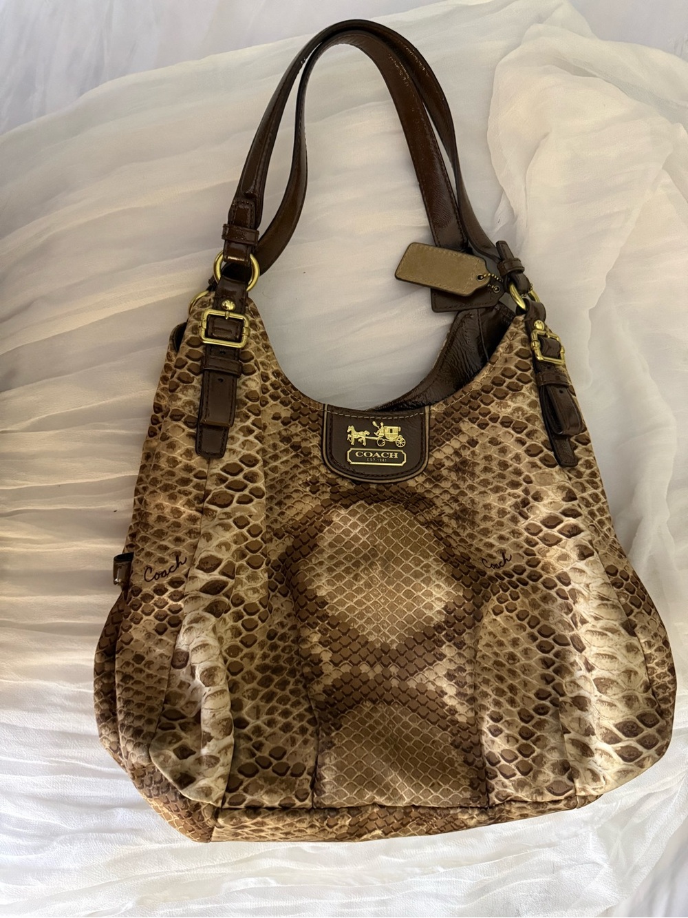 Coach Madison Maggie snakeskin python print handbag